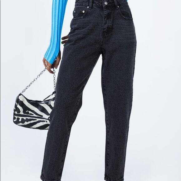 Princess Polly Black High Waist Straight Leg Denim Jeans Size 6 - Picture 6 of 11